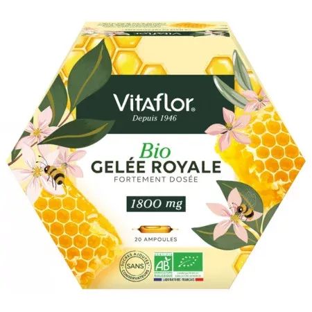 Vitaflor Bio Gelée Royale Fortement Dosée 1800mg 20 ampoules - Univers Pharmacie