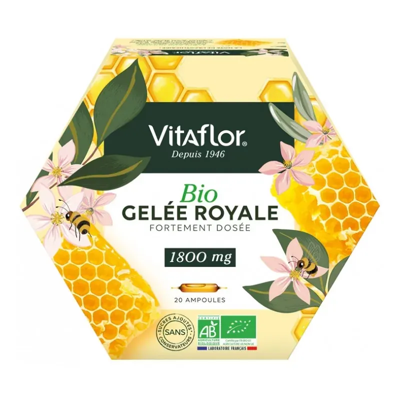 Vitaflor Bio Gelée Royale Fortement Dosée 1800mg 20 ampoules - Univers Pharmacie