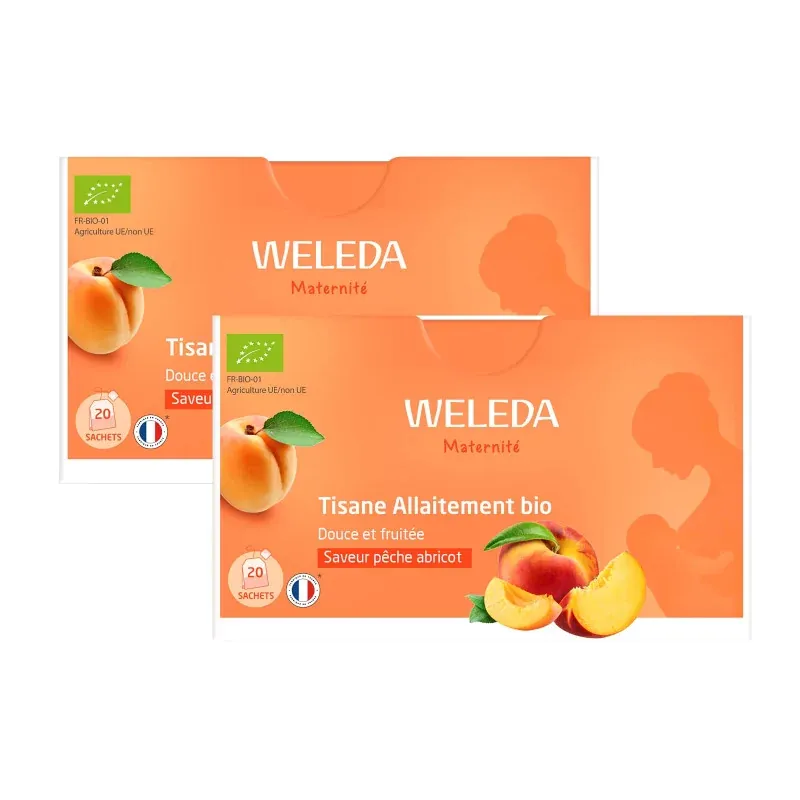 Weleda Maternité Tisane Allaitement Bio Pêche Abricot 2X20 sachets - Univers Pharmacie