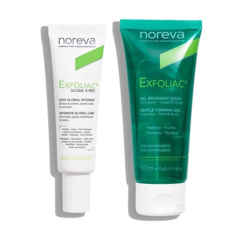 Noreva Exfoliac Duo Global X-PRO 30ml + Gel Moussant Doux 100ml - Univers Pharmacie