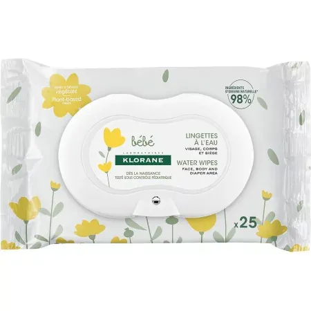 Klorane Bébé Lingettes à l'Eau X25 - Univers Pharmacie
