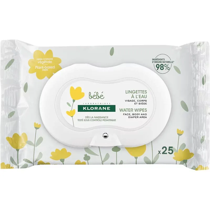 Klorane Bébé Lingettes à l'Eau X25 - Univers Pharmacie