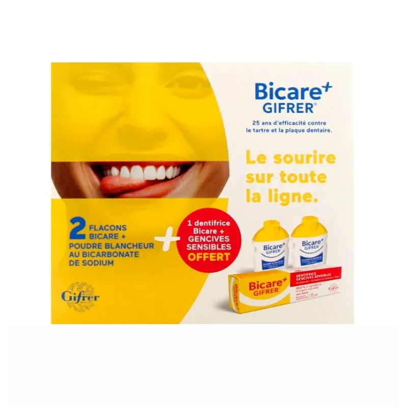 Gifrer Bicare+ Poudre Blancheur 2X60g + Dentifrice 75ml