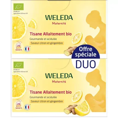 Weleda Maternité Tisane Allaitement Bio Citron Gingembre 2X20 sachets - Univers Pharmacie