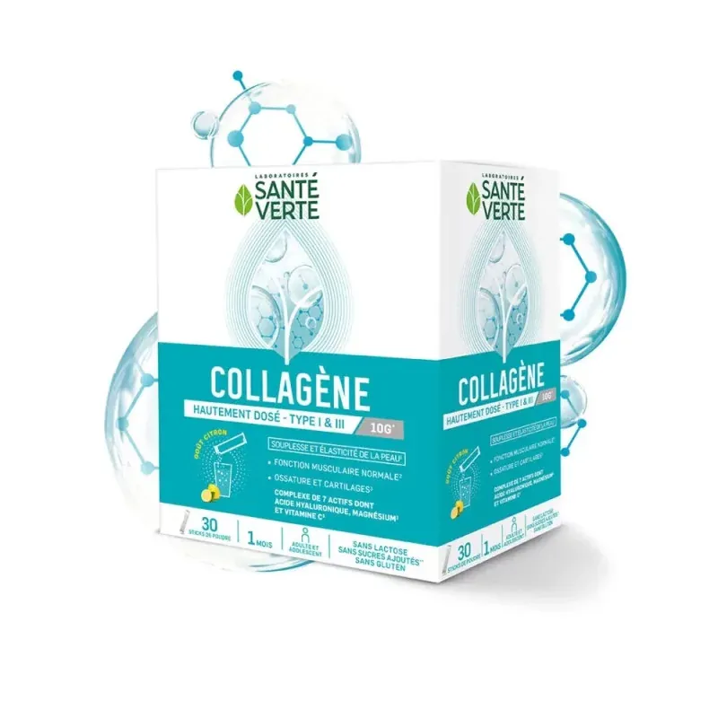 Sante Verte Collagène Hautement Dosé Type I & III 30 sticks - Univers Pharmacie