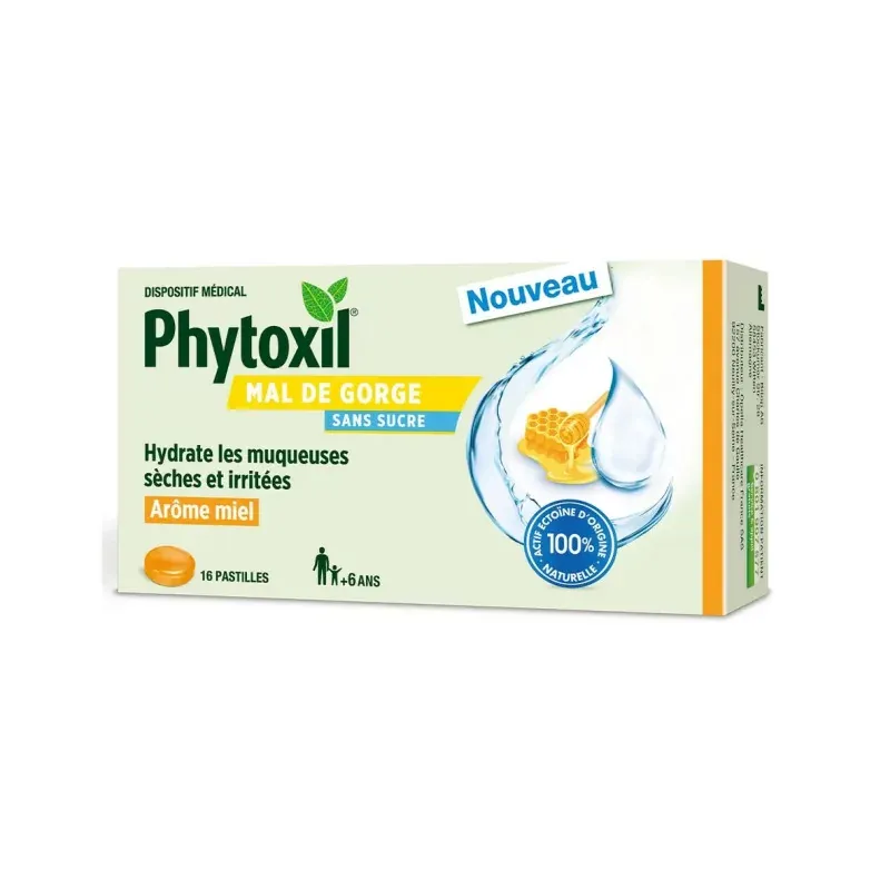 Phytoxil Mal de Gorge sans sucre Arôme Miel 16 pastilles - Univers Pharmacie