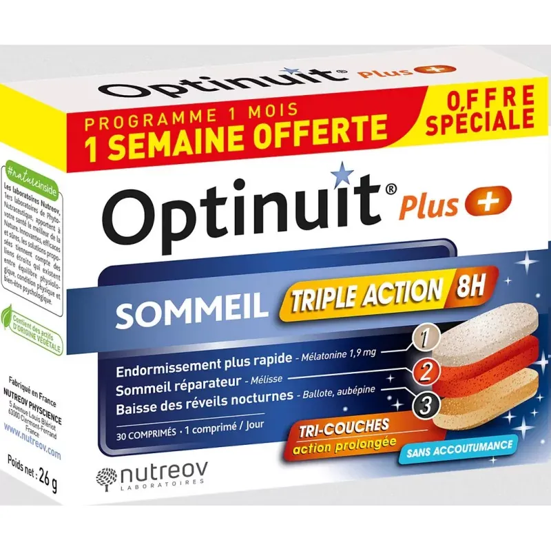 Nutreov Optinuit Plus Sommeil Triple Action 30 comprimés - Univers Pharmacie