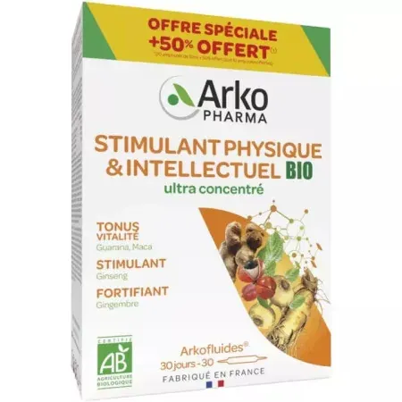 Arkopharma Stimulant Physique et Intellectuel Bio 30 ampoules - Univers Pharmacie