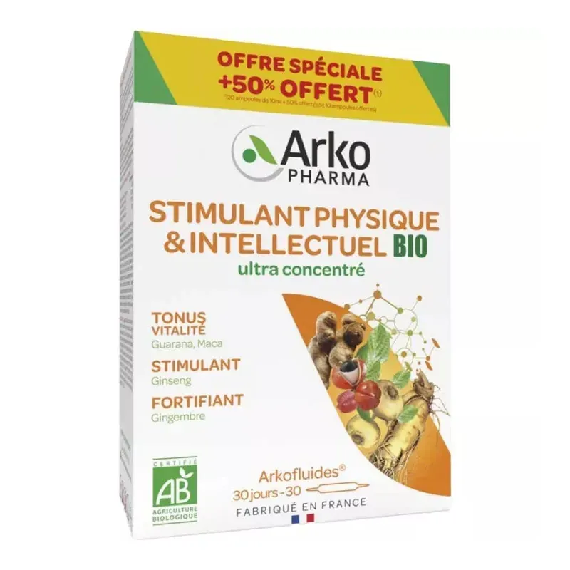 Arkopharma Stimulant Physique et Intellectuel Bio 30 ampoules - Univers Pharmacie