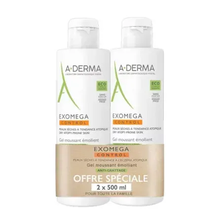 A-Derma Exomega Gel Moussant Emollient 2X500ml - Univers Pharmacie