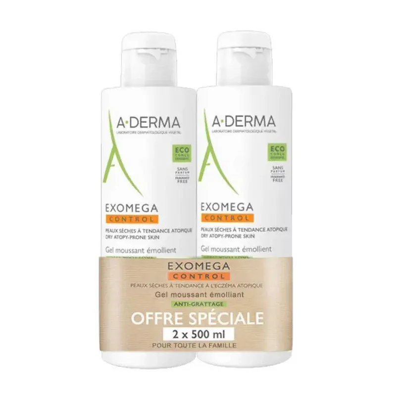 A-Derma Exomega Gel Moussant Emollient 2X500ml - Univers Pharmacie