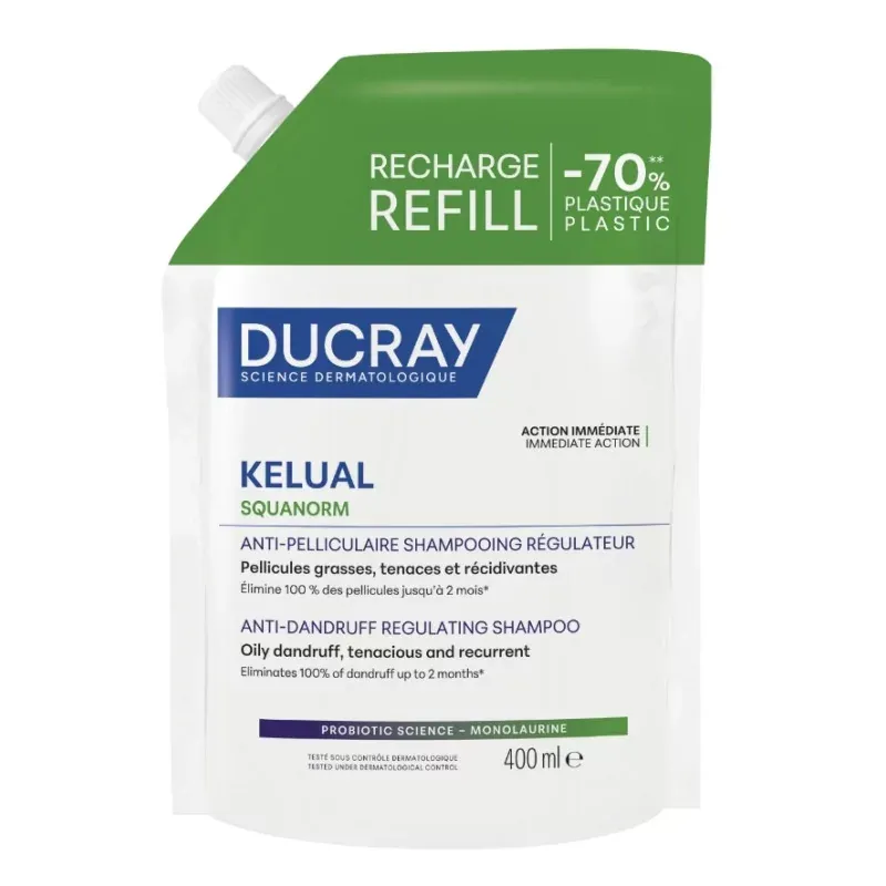 Ducray Kelual Squanorm Anti-pelliculaire Shampooing Régulateur Eco-recharge 400ml - Univers Pharmacie