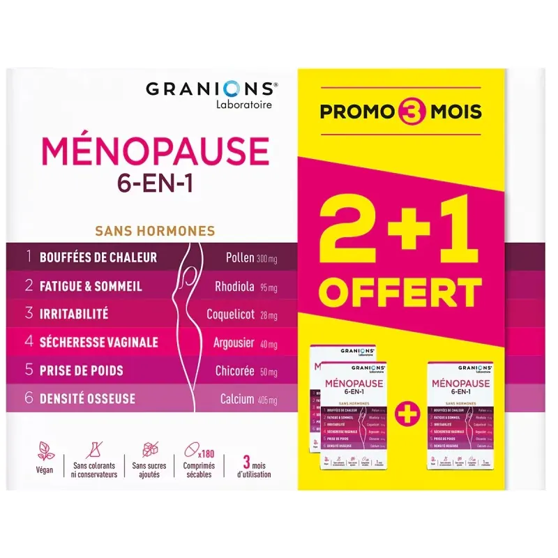 Granions Ménopause 6-en-1 Sans Hormones 180 comprimés - Univers Pharmacie