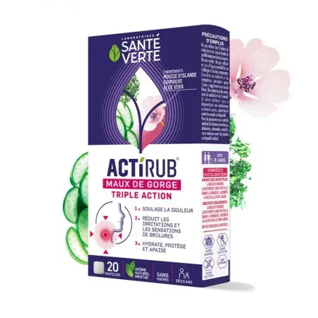 Actirub Maux de Gorge Triple Action 20 pastilles - Univers Pharmacie