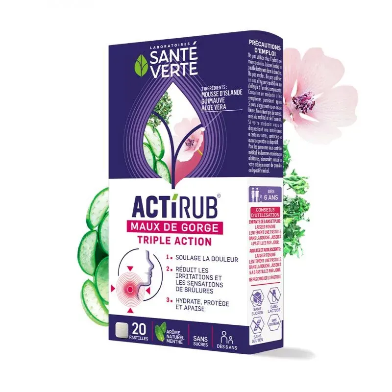 Actirub Maux de Gorge Triple Action 20 pastilles - Univers Pharmacie