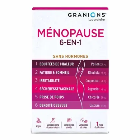 Granions Ménopause 6-en-1 Sans Hormones 60 comprimés - Univers Pharmacie