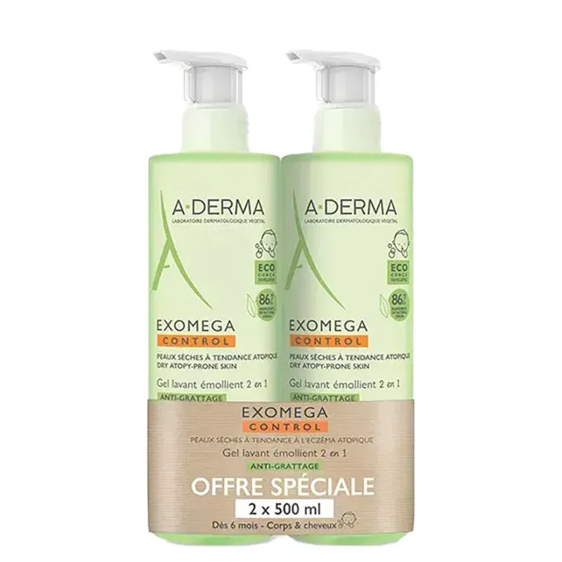 ADerma Exomega Control Gel Lavant Émollient 2X500ml - Univers Pharmacie