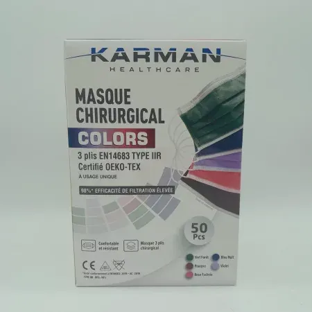 Masques Chirurgicaux Colorés 50 pièces - Univers Pharmacie