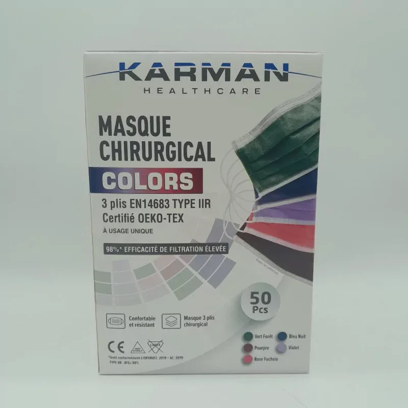 Masques Chirurgicaux Colorés 50 pièces - Univers Pharmacie