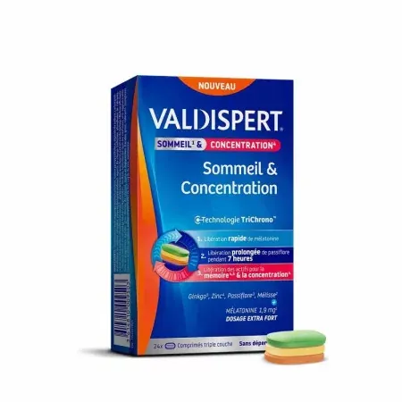 Valdispert Sommeil & Concentration 24 comprimés triple couche - Univers Pharmacie