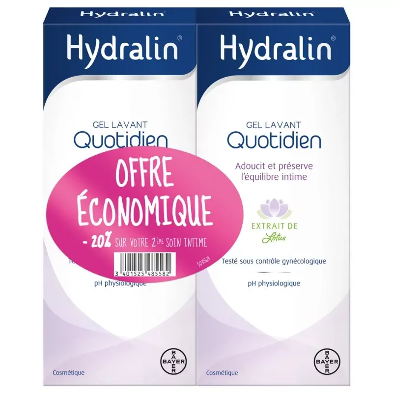 Hydralin Gel Lavant Quotidien Extrait de Lotus 2X200ml - Univers Pharmacie