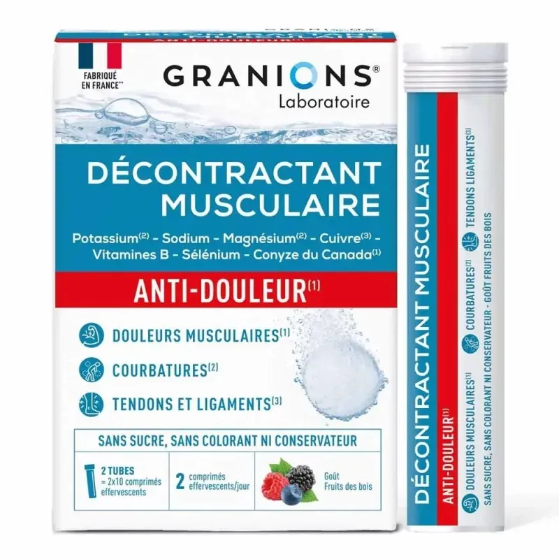Granions Décontractant Musculaire Anti-douleur 2X10 comprimés effervescents - Univers Pharmacie