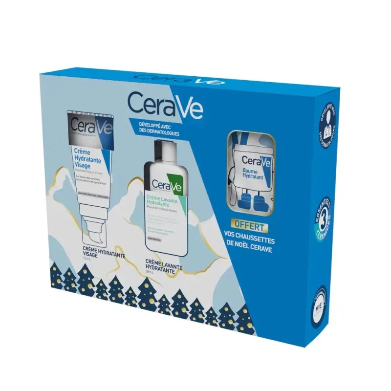 CeraVe Coffret Crème Hydratante Visage + Crème Lavante Hydratante + Chaussettes - Univers Pharmacie