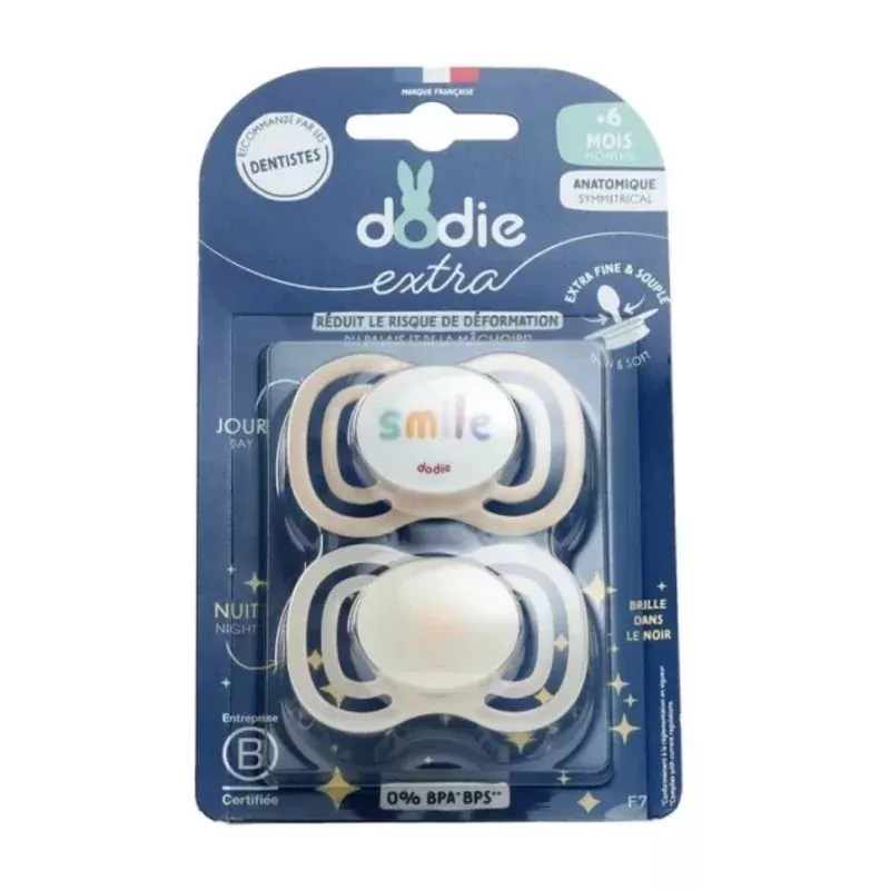 Dodie Extra Sucette Anatomique +6mois Nuit X2 - Univers Pharmacie