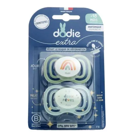 Dodie Extra Sucette Anatomique +18mois Nuit X2 - Univers Pharmacie