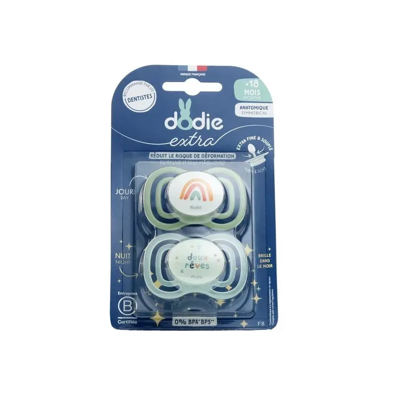 Dodie Extra Sucette Anatomique +18mois Nuit X2 - Univers Pharmacie