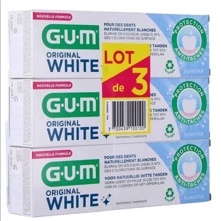 GUM Original White Dentifrice 3X75ml - Univers Pharmacie
