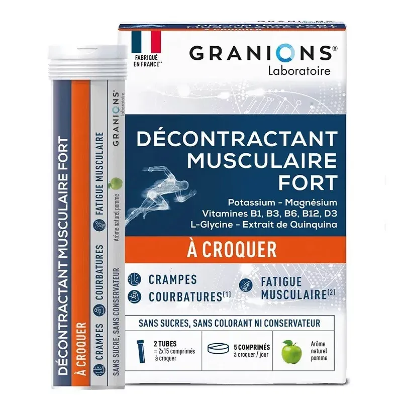 Granions Décontractant Musculaire Fort Arôme Naturel Pomme 30 comprimés à croquer - Univers Pharmacie
