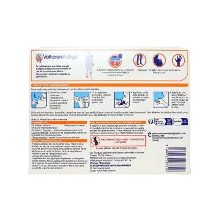 VoltarenActigo 140mg Emplâtres Médicamenteux X5 - Dos de la boite