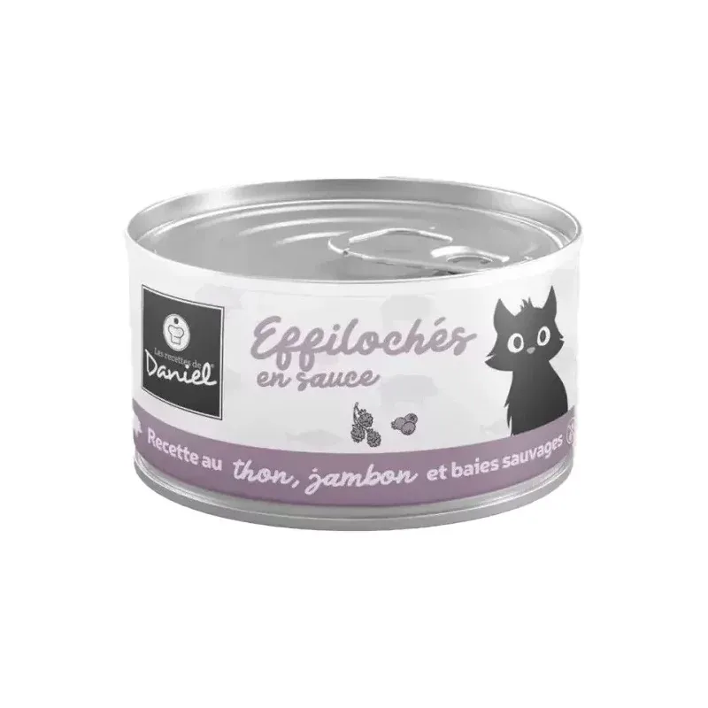 Les Recettes de Daniel Effilochés En Sauce Thon Jambon Baies Sauvages pour chat 85g - Univers Pharmacie