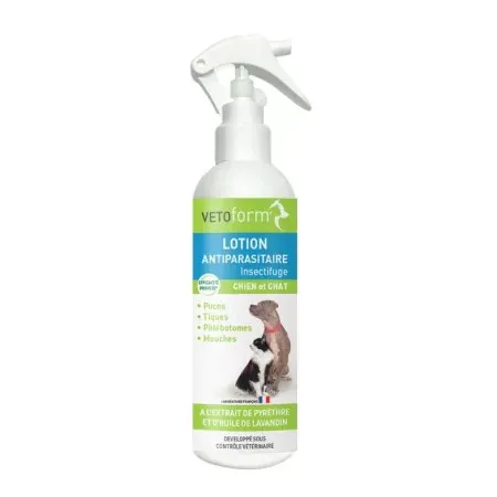Vetoform Lotion Antiparasitaire Insectifuge Chien et Chat 250ml - Univers Pharmacie