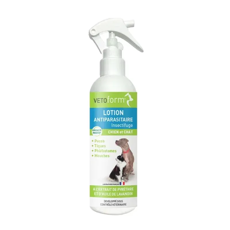 Vetoform Lotion Antiparasitaire Insectifuge Chien et Chat 250ml - Univers Pharmacie
