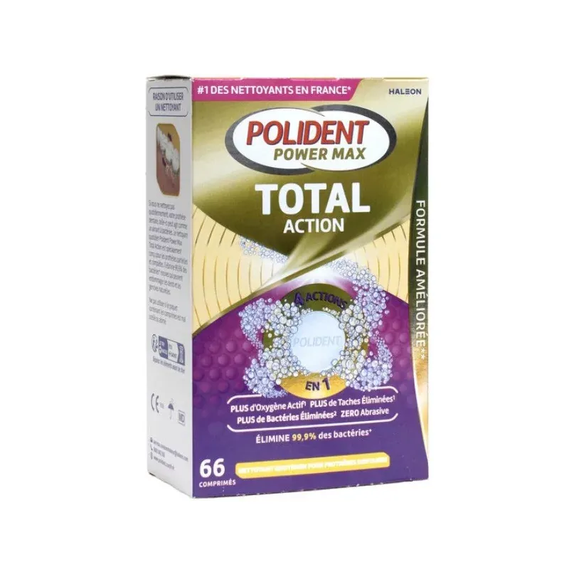 Polident Power Max Total Action Nettoyant pour Prothèse Dentaire 66 comprimés