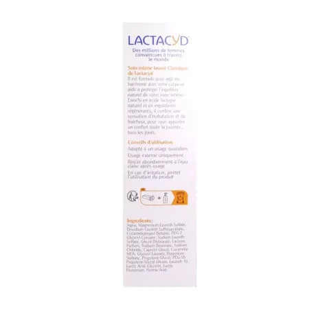 Lactacyd Soin Intime Lavant 2X400ml - Informations sur le côté de la boite