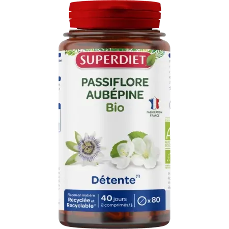 Superdiet Passiflore Aubépine Bio Détente 80 comprimés - Univers Pharmacie