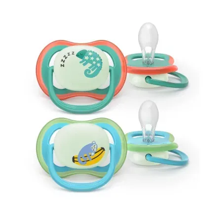 Philips Avent Ultra Air Nighttime Sucettes Caméléon/Ouistiti 6-18m X2 - Univers Pharmacie