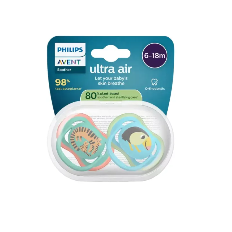 Philips Avent Ultra Air Sucette 6-18m Animaux Tigre/Pélican X2 - Univers Pharmacie