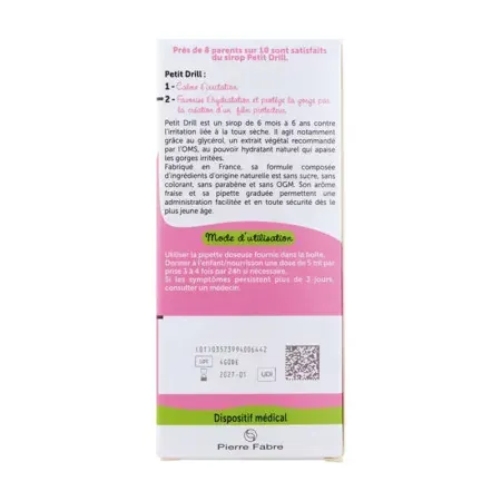 Petit Drill Toux Sèche Dès 6 mois 125ml - Arrière de la boite