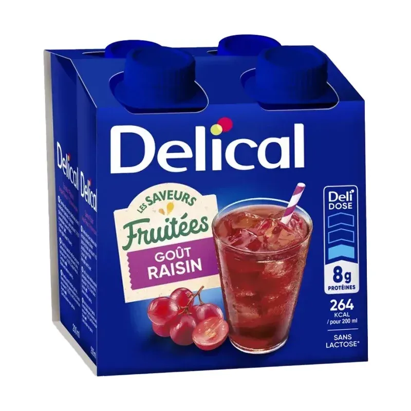 Delical Les Saveurs Fruitées Goût Raisin 4X200ml - Univers Pharmacie
