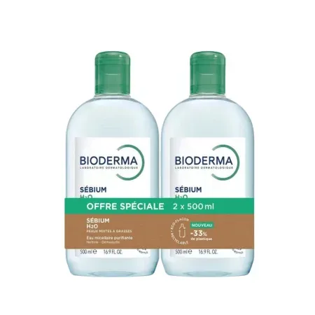 Bioderma Sébium H2O Eau Micellaire Nettoyante Purifiante 2X500ml - Univers Pharmacie