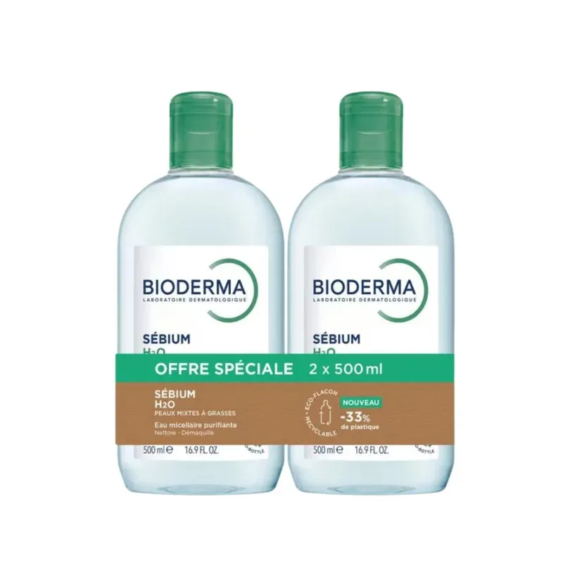 Bioderma Sébium H2O Eau Micellaire Nettoyante Purifiante 2X500ml - Univers Pharmacie