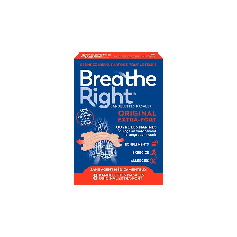 Breathe Right Bandelettes Nasales Original Extra-Fort X8 - Univers Pharmacie