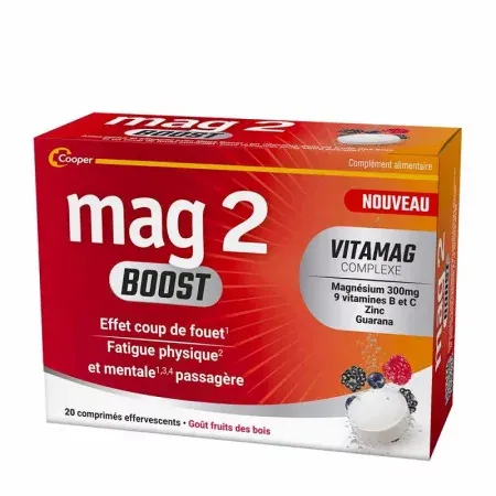 Mag 2 Boost Goût fruits de bois 20 comprimés effervescents - Univers Pharmacie