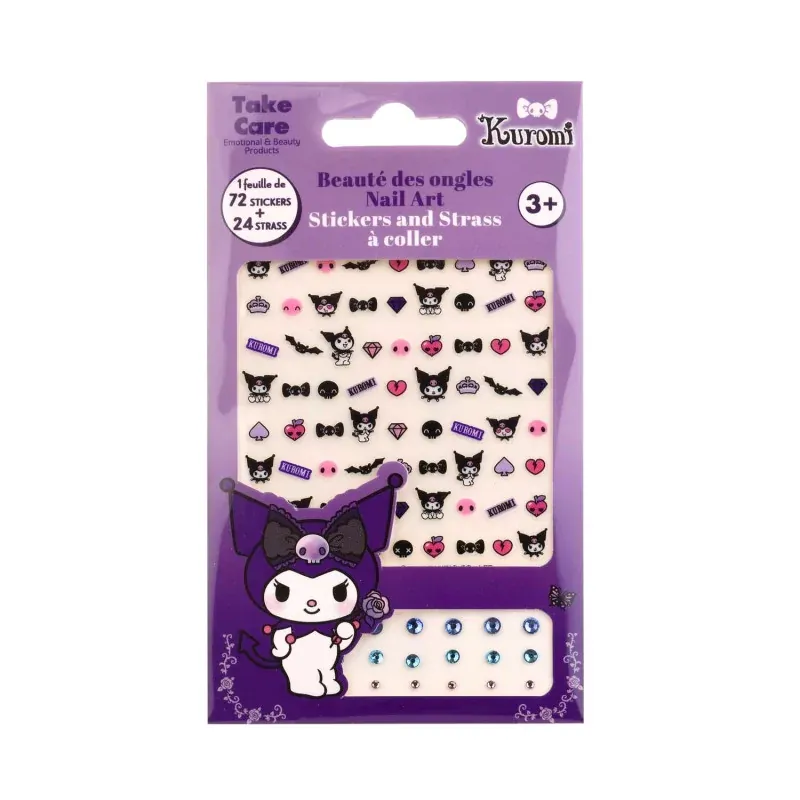 Take Care Kuromi Beauté des ongles Nail Art 72 Stickers et 24 Strass à coller - Univers Pharmacie