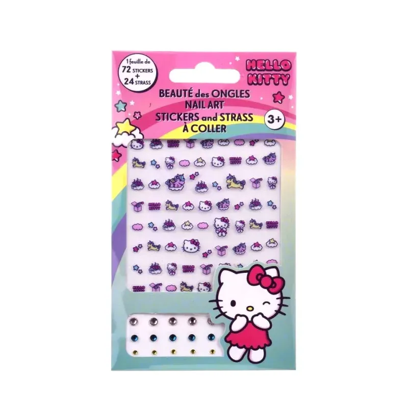 Take Care Hello Kitty Beauté des ongles Nail Art 72 Stickers et 24 Strass à coller - Univers Pharmacie