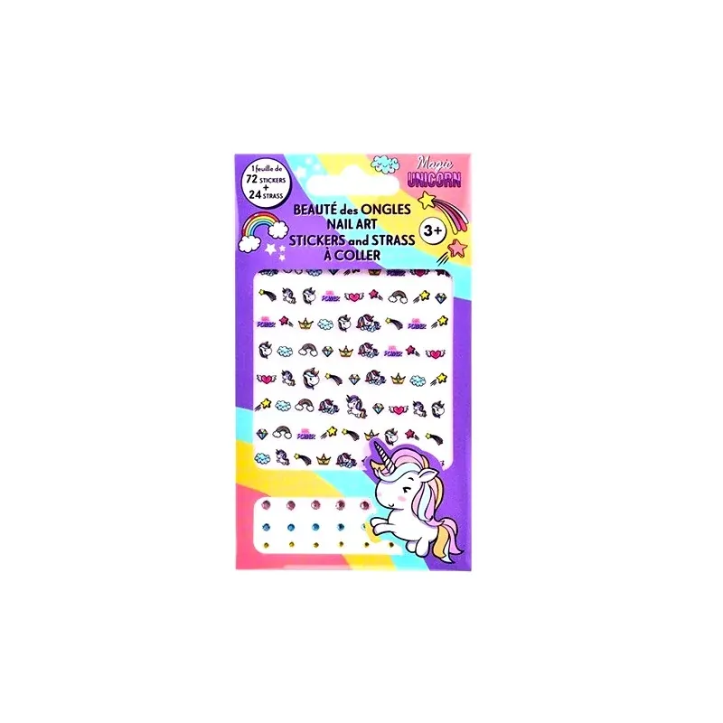 Take Care Licorne Beauté des ongles Nail Art 72 Stickers et 24 Strass à coller - Univers Pharmacie
